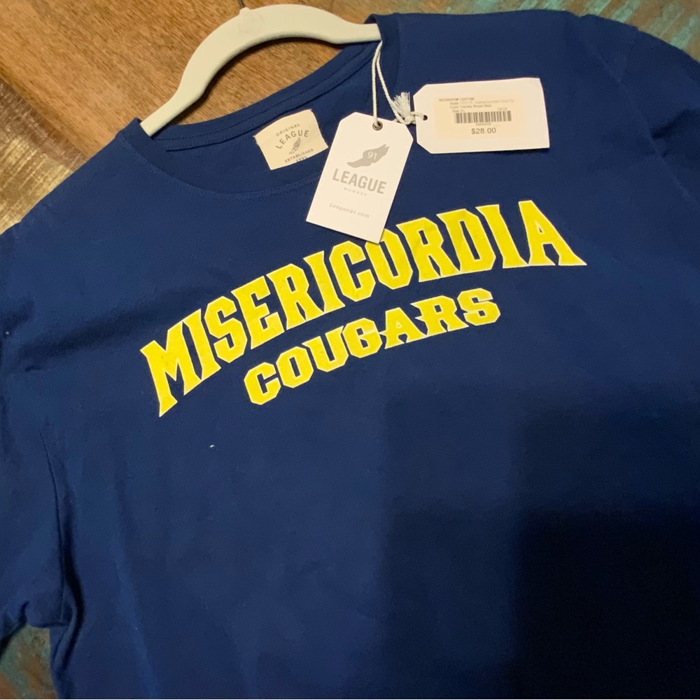 League Blue T-Shirt with Yellow Misericordia Cougars Print